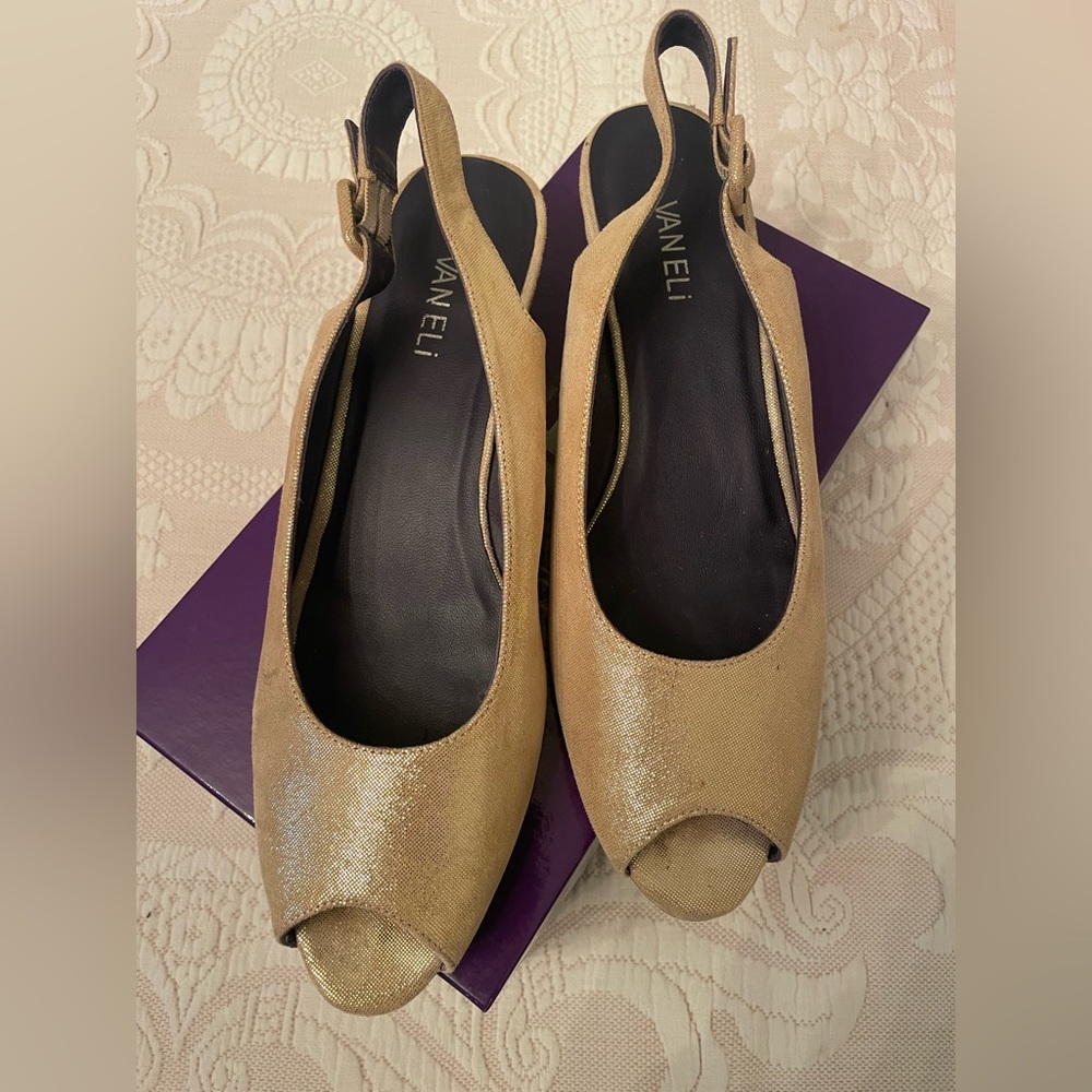 Gold sling back ladies heels